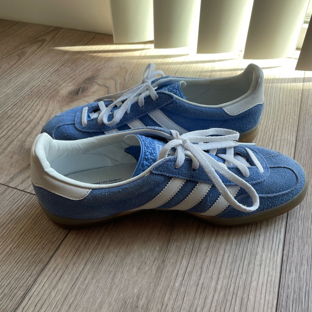 adidas Blue Suede Sneakers with White Stripes - Picture 2 of 9